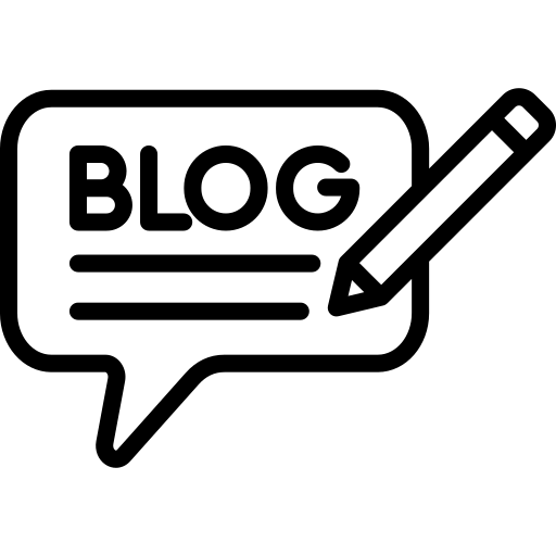 Icon of a speech bubble with 'BLOG' text and a pencil, symbolizing blogging.