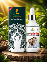 GrinBizz De-Addiction Drop packaging with box and bottle on a natural background