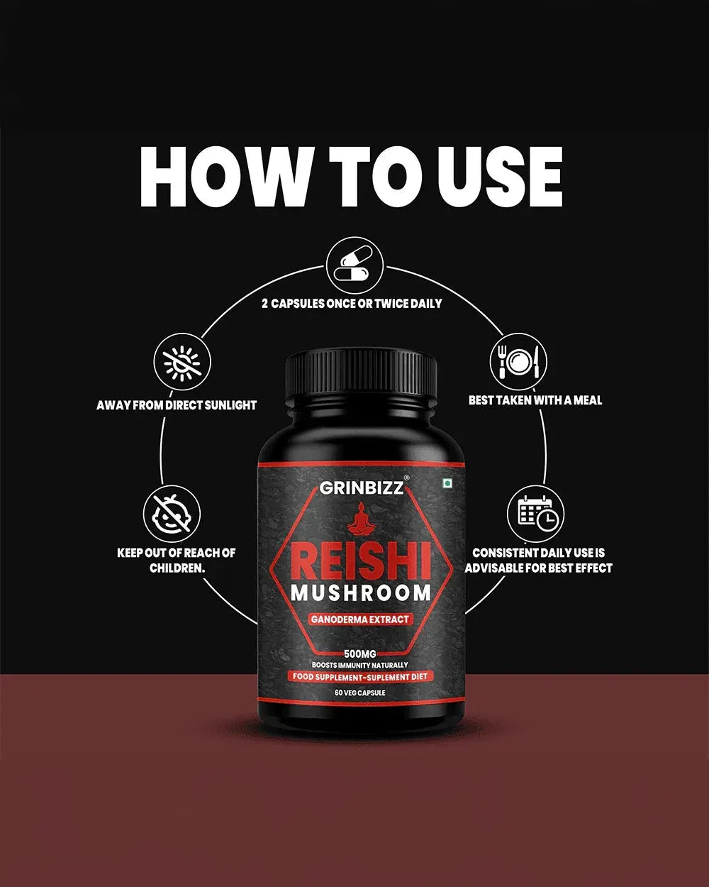 Ganoderma Extract Capsules for Enhanced Wellness and Vitality - Grinbizz exim pvt ltd