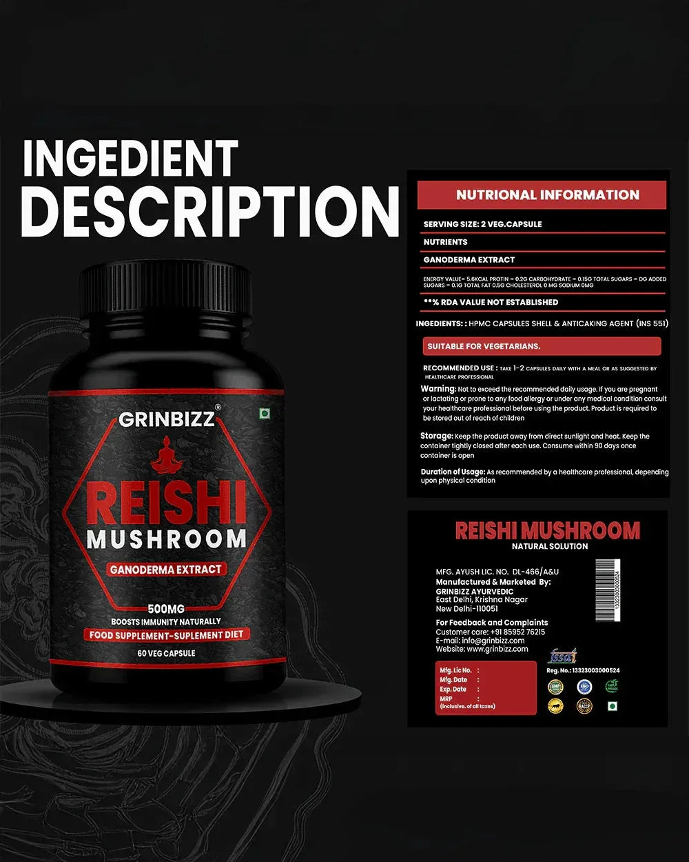 Ganoderma Extract Capsules for Enhanced Wellness and Vitality - Grinbizz exim pvt ltd