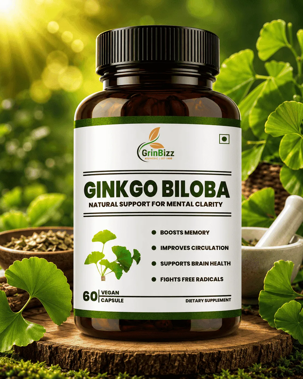 Ginkgo Biloba Capsules for Memory & Brain Health | Grinbizz