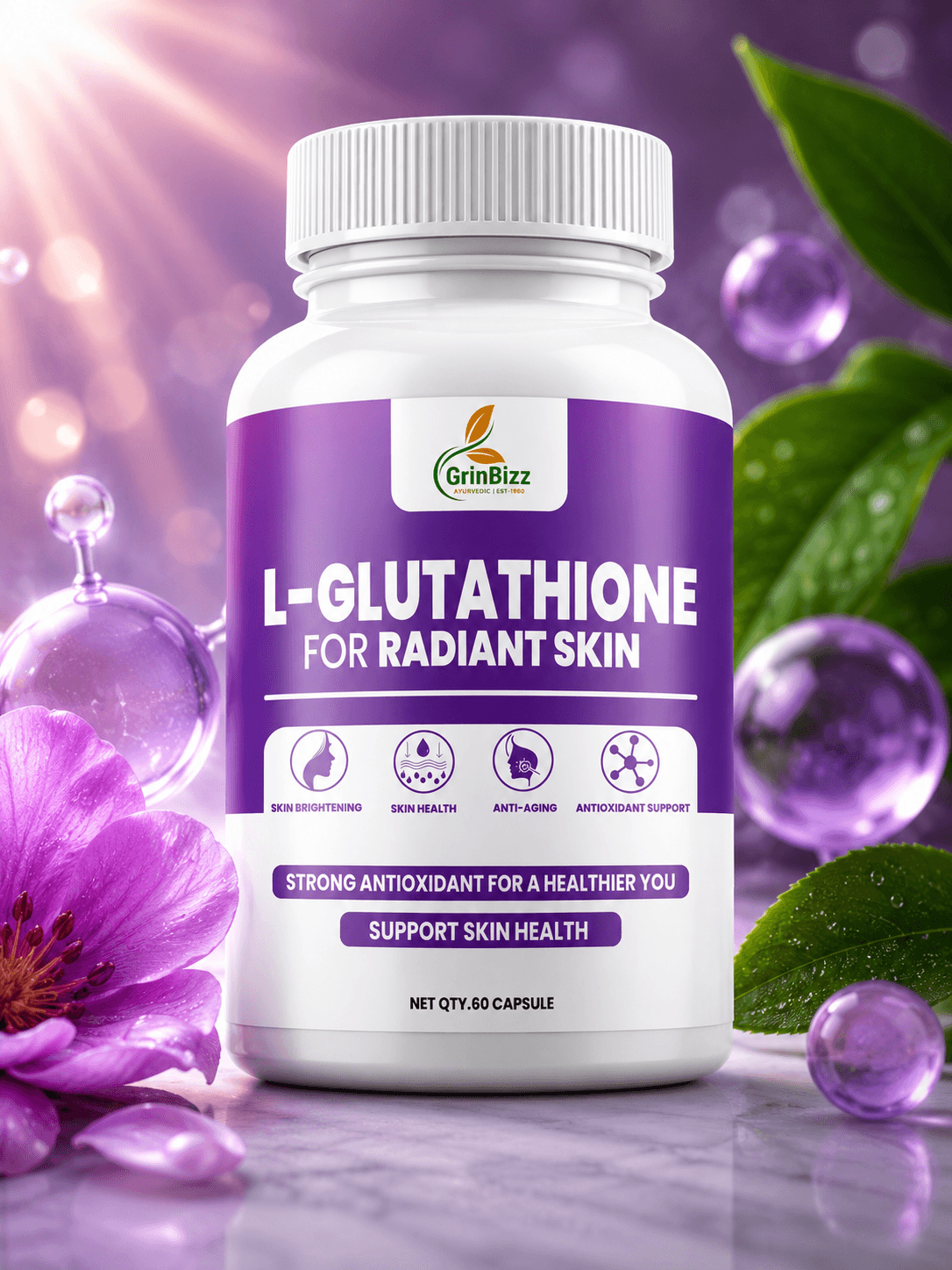 Grinbizz L-Glutathione Capsules for Skin Health and Antioxidant Power