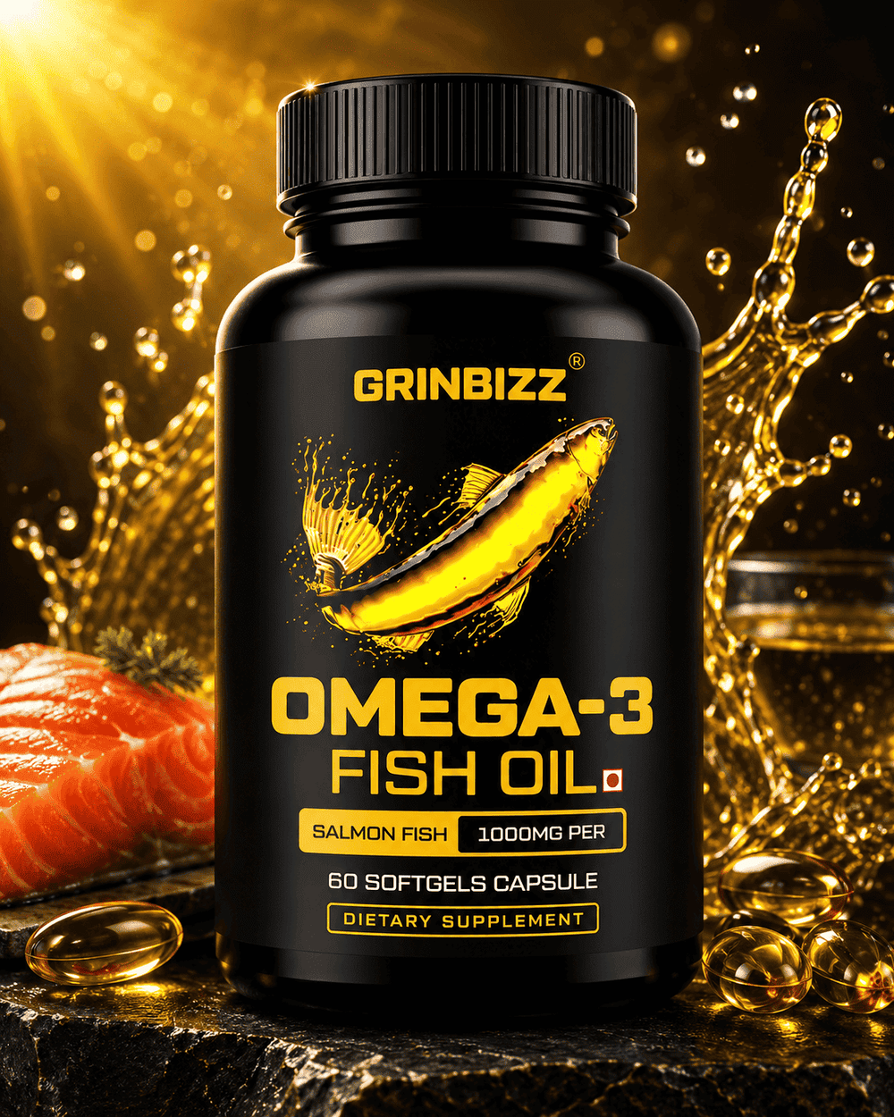 Omega 3 Fish Oil Capsules for Heart & Brain Health | Grinbizz