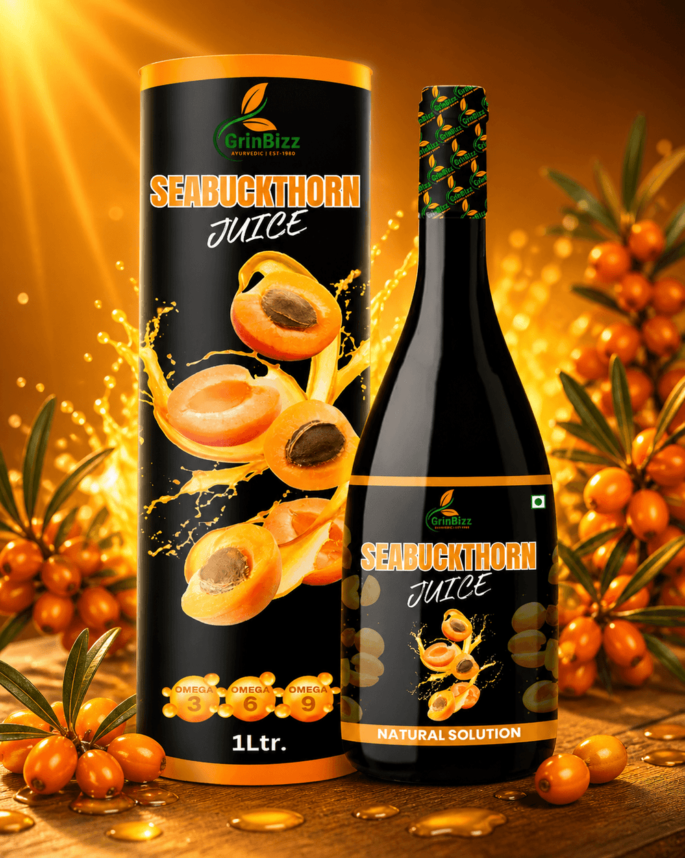 Seabuckthorn Juice Detox: Sugar-Free Body Detox and Immunity Booster - 1 L Quality Drink