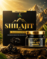 Shilajit resin packaging with mountainous background