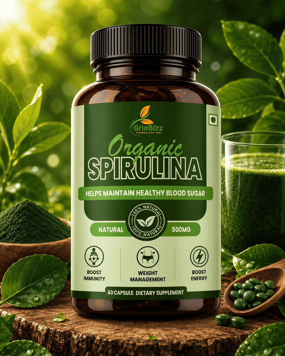 Spirulina Capsules for Energy & Immunity | Grinbizz