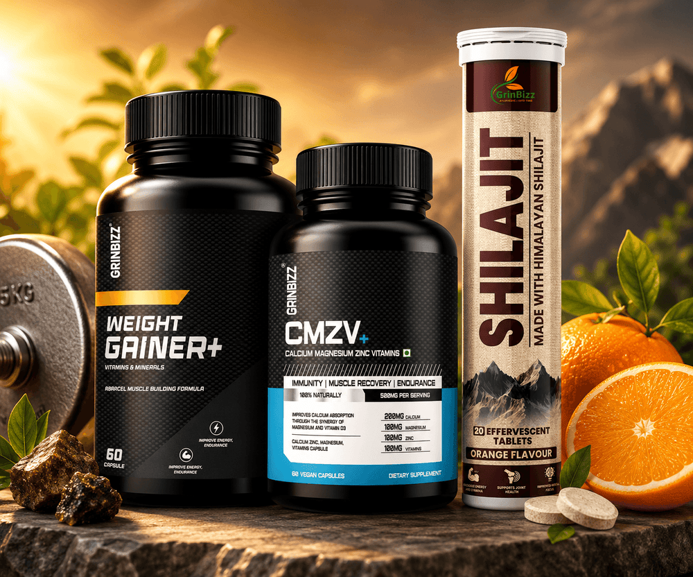 Weight Gainer Combo Pack with CMZV & Shilajit | Grinbizz